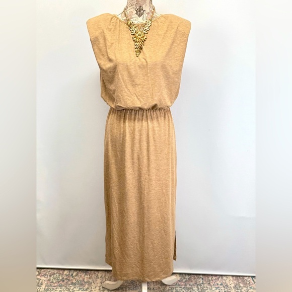 WAYF Tan knit cap sleeve elastic waist midi dress size M - Picture 7 of 16